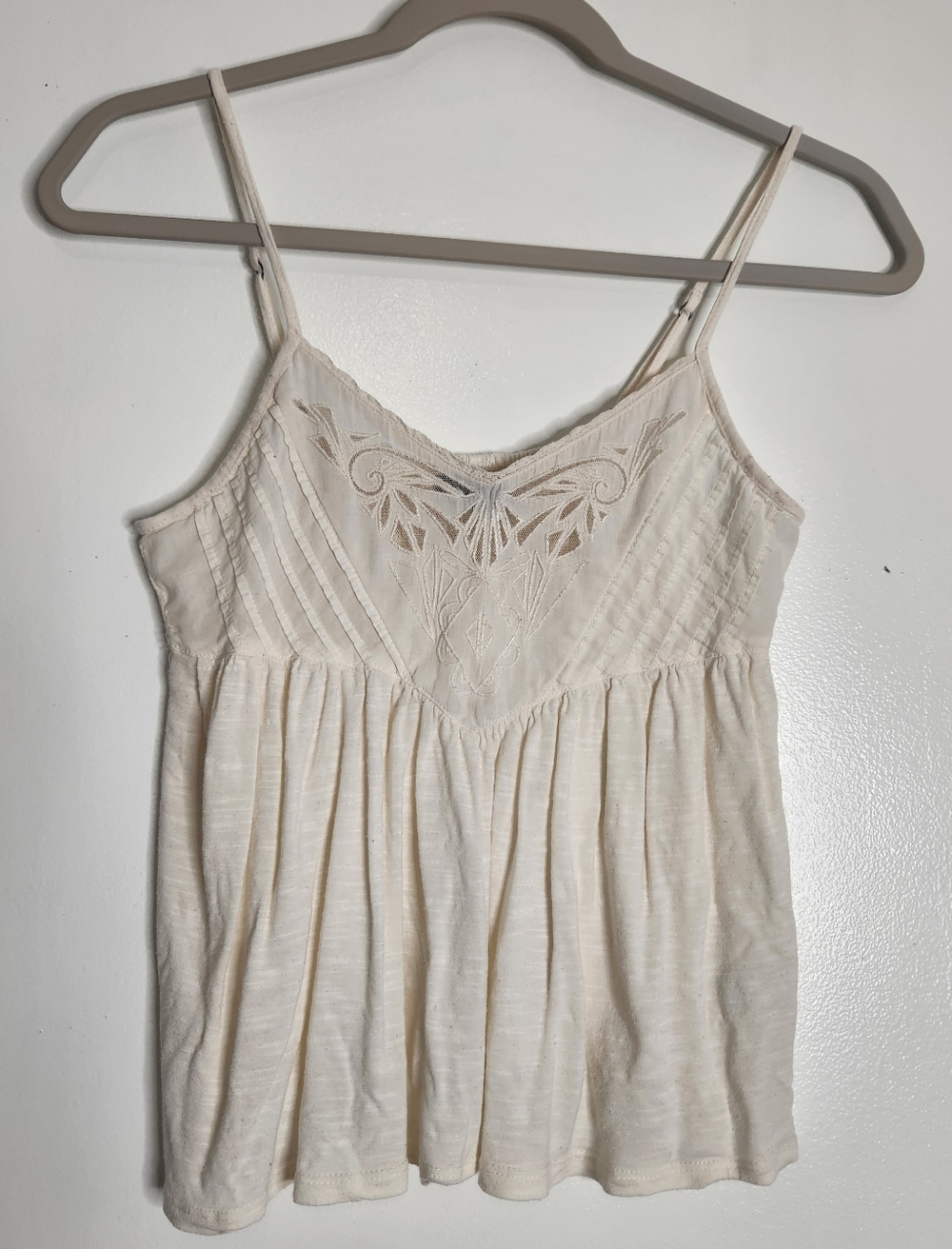 American Eagle XS Cream Cropped Babydoll Top Adjustable Straps Boho Romantic
